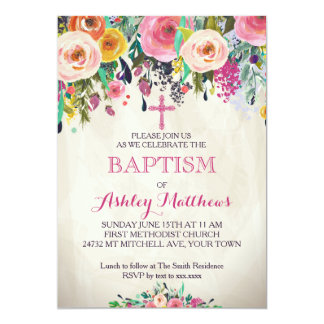 Beautiful Floral Baptism Invitation, Baby Card