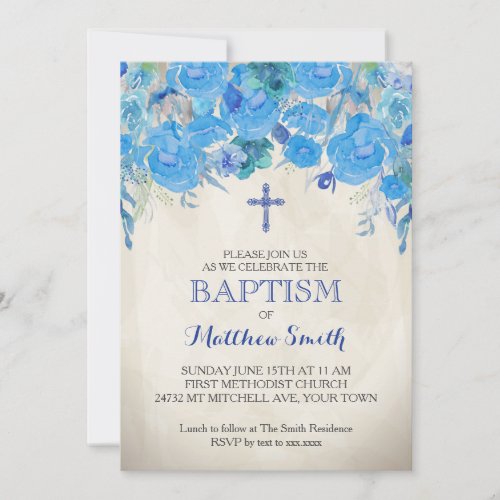 Beautiful Floral Baptism Invitation Baby Invitation