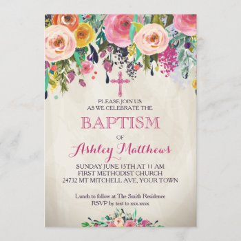 Beautiful Floral Baptism Invitation  Baby Invitation by MakinMemoriesonPaper at Zazzle