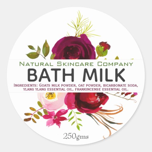 Beautiful Floral Bath Milk Classic Round Sticker