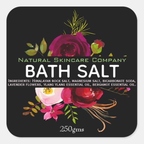 Beautiful Floral Bath Salt Square Sticker
