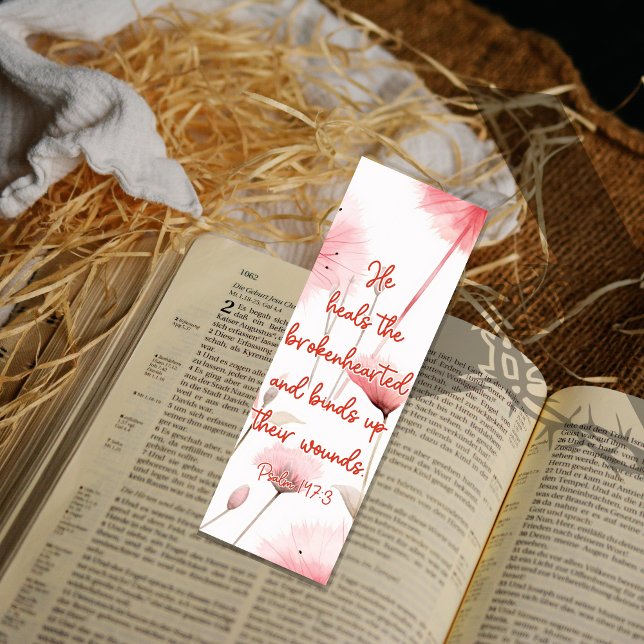 Beautiful Floral Bible Verse Psalm 147:3 Pink Bookmarks (Creator Uploaded)