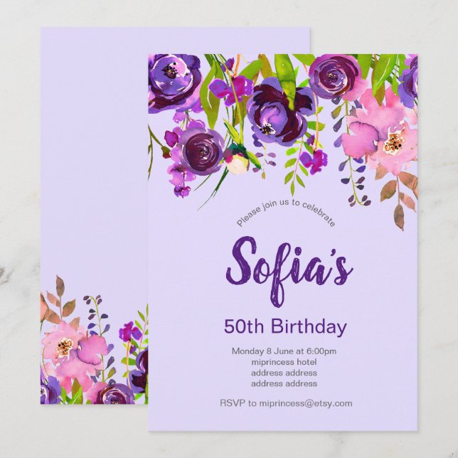 beautiful floral birthday party invitation (Front/Back)