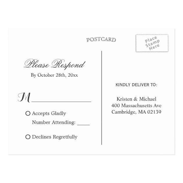 Beautiful Floral Black White Stripes Wedding RSVP Postcard