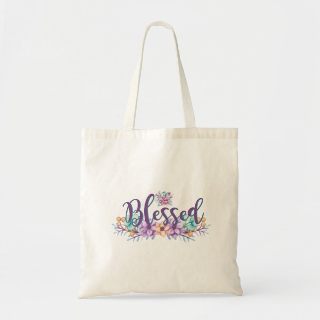 Beautiful Floral Blessed Tote Bag (Front)