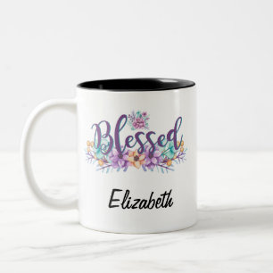 Beautiful Floral Blessed Two-Tone Coffee Mug