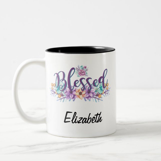 Beautiful Floral Blessed Two-Tone Coffee Mug (Left)