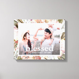 Beautiful Floral Blessed Typography Photo Canvas Print