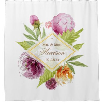Beautiful Floral Blossom Just Married Wedding Date Shower Curtain by ShowerCurtain101 at Zazzle