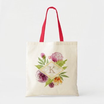 Beautiful Floral Blossom Monogram Initials Decor Tote Bag by UrHomeNeeds at Zazzle