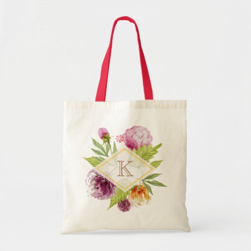 Beautiful Floral Blossom Monogram Initials Decor Tote Bag