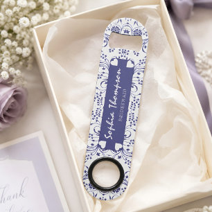Beautiful Floral Blue Bridesmaid Wedding Favor Bar Key