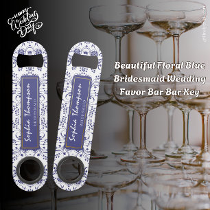 Beautiful Floral Blue Bridesmaid Wedding Favor Bar Key