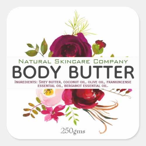 Beautiful Floral Body Butter Square Sticker