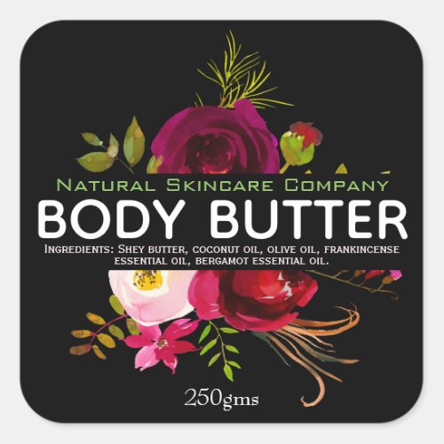 Beautiful Floral Body Butter Square Sticker