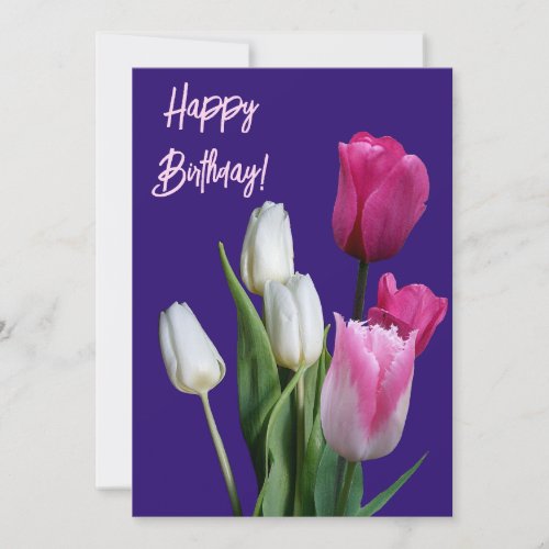 Beautiful floral boho white pink tulips birthday holiday card