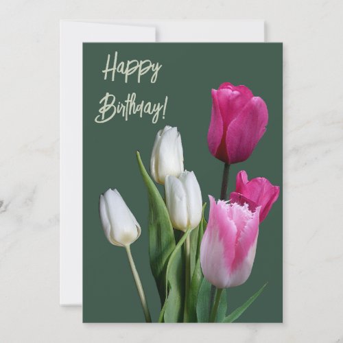 Beautiful floral boho white pink tulips birthday holiday card