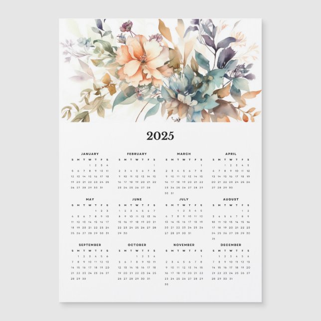 Beautiful Floral Bouquet 2025 Magnetic Calendar (Front)