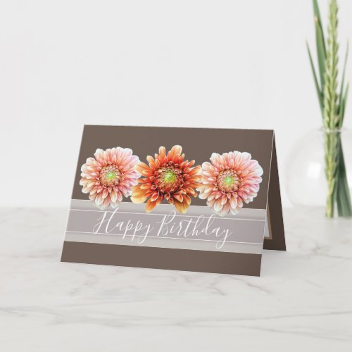 Beautiful Floral Bouquet Orange Dahlias Birthday Card