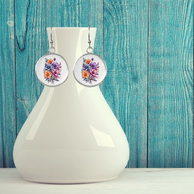 Beautiful Floral Bouquet Orange Pink Blue Purple Earrings (Creator Uploaded)
