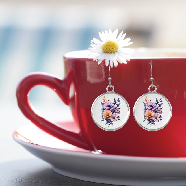 Beautiful Floral Bouquet Orange Pink Purple Green Earrings (Creator Uploaded)