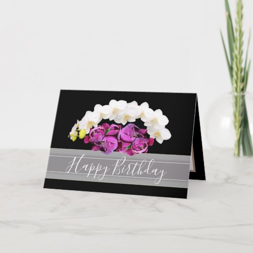 Beautiful Floral Bouquet Orchids Peonies Birthday Card