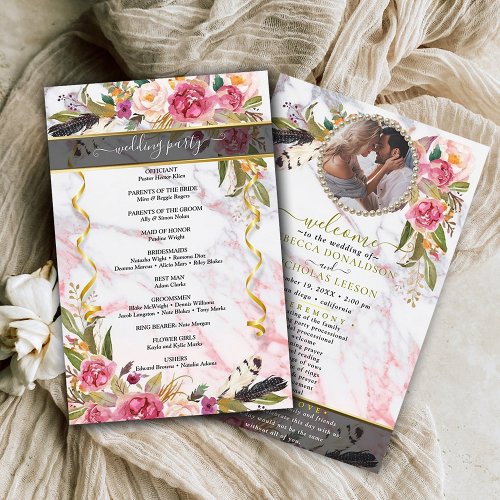 Beautiful Floral Bouquet Photo Wedding Program