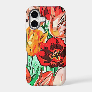 Beautiful Floral Bouquet Tulips Black Outline Art iPhone 17 Case