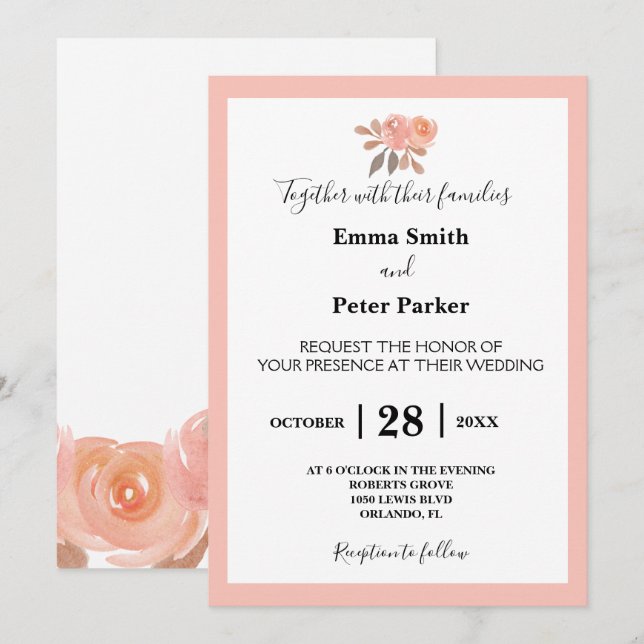 Beautiful Floral Bouquet Wedding Invitation (Front/Back)