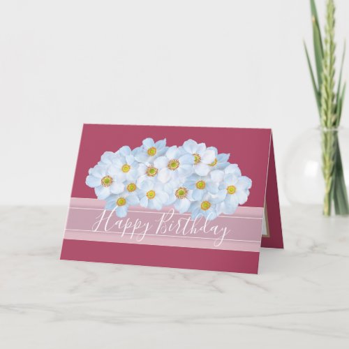 Beautiful Floral Bouquet White Anemones Birthday Card