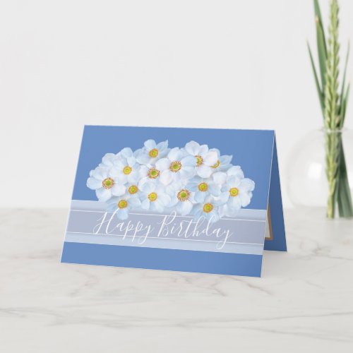 Beautiful Floral Bouquet White Anemones Birthday Card