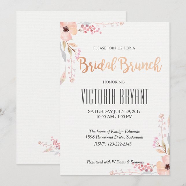 Beautiful Floral Bridal Brunch Invitation (Front/Back)