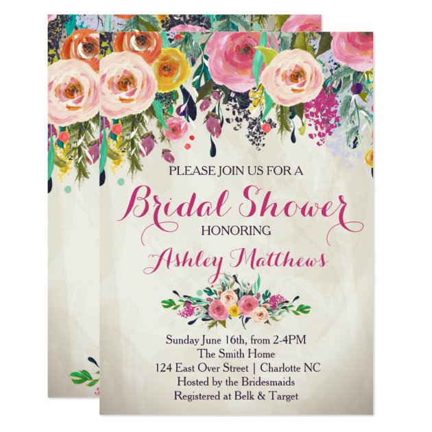 Beautiful Floral Bridal Shower Invitation, Baby Card