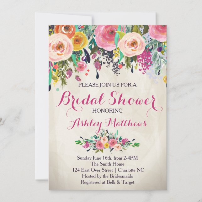 Beautiful Floral Bridal Shower Invitation, Baby Invitation (Front)