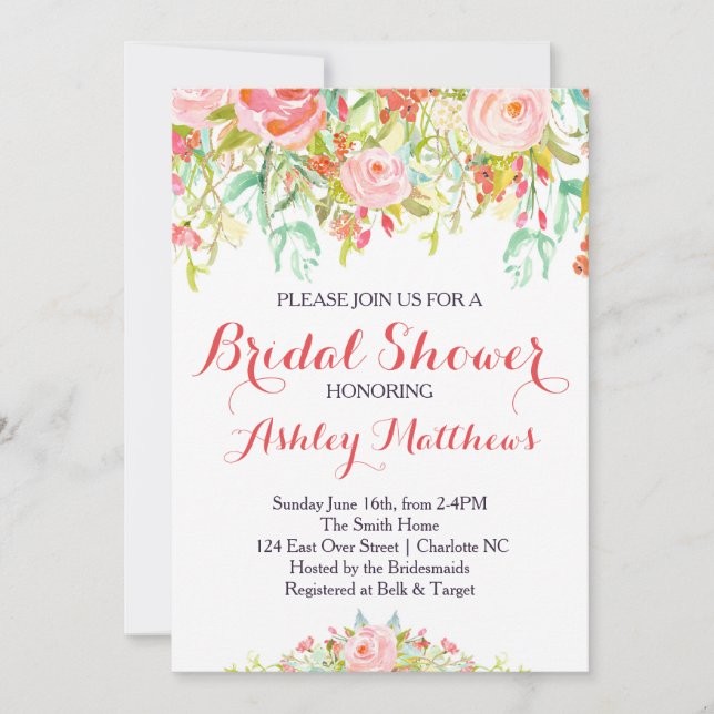 Beautiful Floral Bridal Shower Invitation, Baby Invitation (Front)