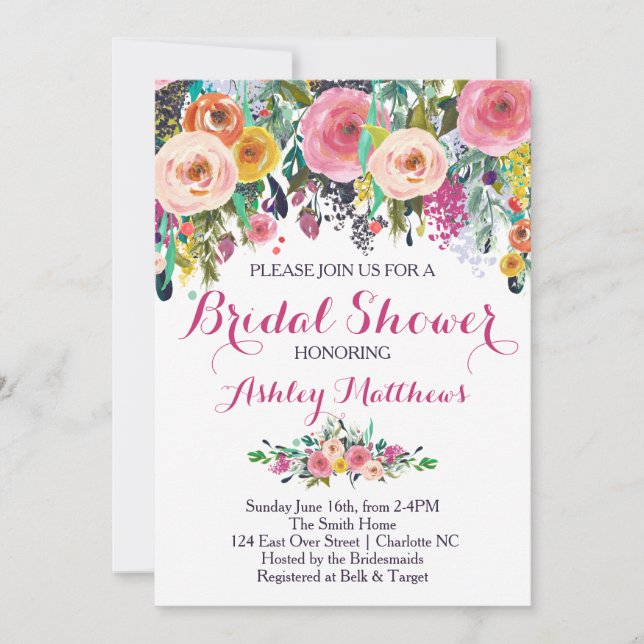 Beautiful Floral Bridal Shower Invitation, Baby Invitation (Front)