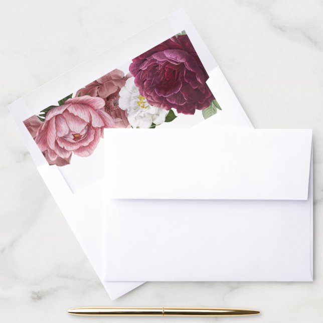 Beautiful Floral Burgundy Wedding Envelope Liner (Desk)