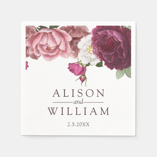 Beautiful Floral Burgundy Wedding Napkins (Front)