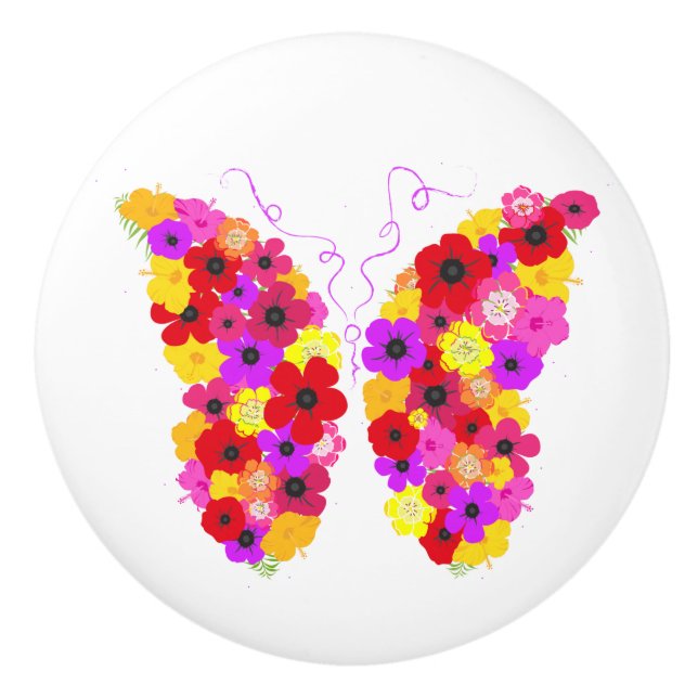 Beautiful Floral Butterfly Colorful Ceramic Knob (Front)