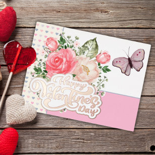 Beautiful Floral & Butterfly Valentine's Day Foil Holiday Postcard