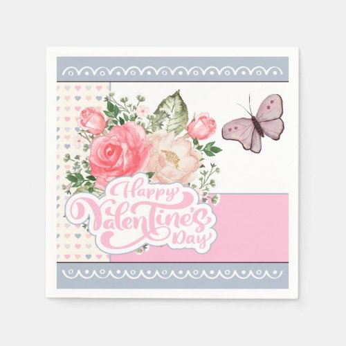 Beautiful Floral  Butterfly Valentines Day Napkins