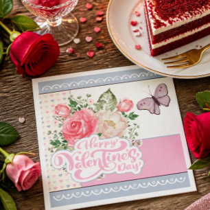 Beautiful Floral & Butterfly Valentine's Day Napkins