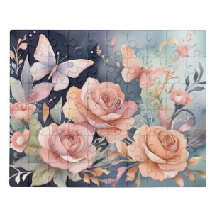 Beautiful Floral Butterfly Watercolor Art Jigsaw Puzzle