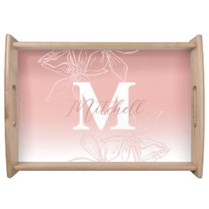 Beautiful Floral Calligraphy Monogram Serving Tray