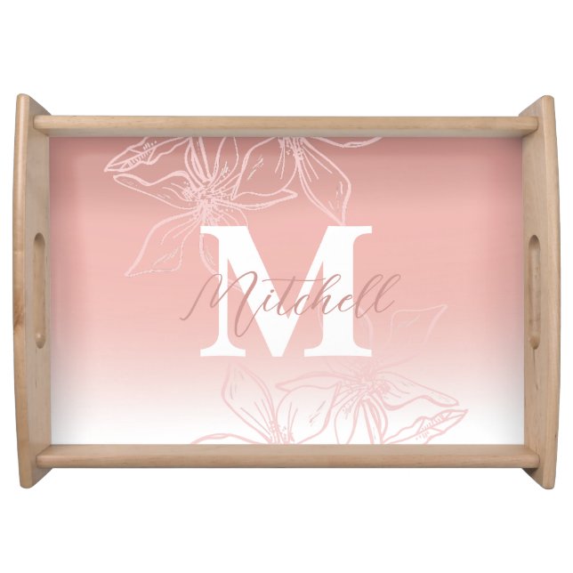Beautiful Floral Calligraphy Monogram Serving Tray (Front)
