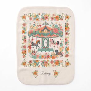 Beautiful Floral Carousel Horse Custom Monogram Baby Burp Cloth