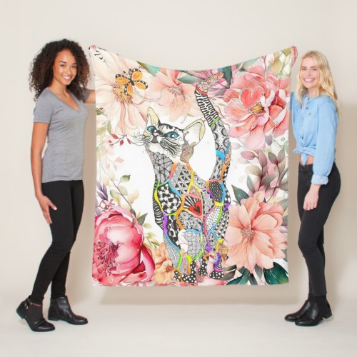 Beautiful Floral Cat Fleece Blanket