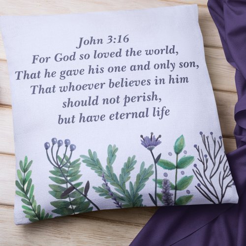 Beautiful Floral Christian Bible Verse Purple Throw Pillow