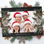 Beautiful Floral Christmas Holiday Photo Card<br><div class="desc">This is a beautiful watercolor painted wreath for a holiday photo card with a Chalkboard aesthetic and snowlike touches. A chalkboard frame is embellished with holiday botanical flower elements and placed to create a unique frame for your photo.</div>