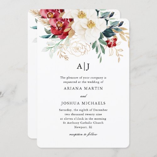 Beautiful Floral Christmas Wedding Invitation